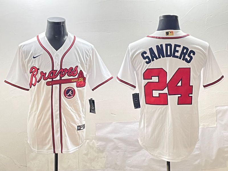 Men Atlanta Braves 24 Sanders White Game 2025 Nike MLB Jersey style 3